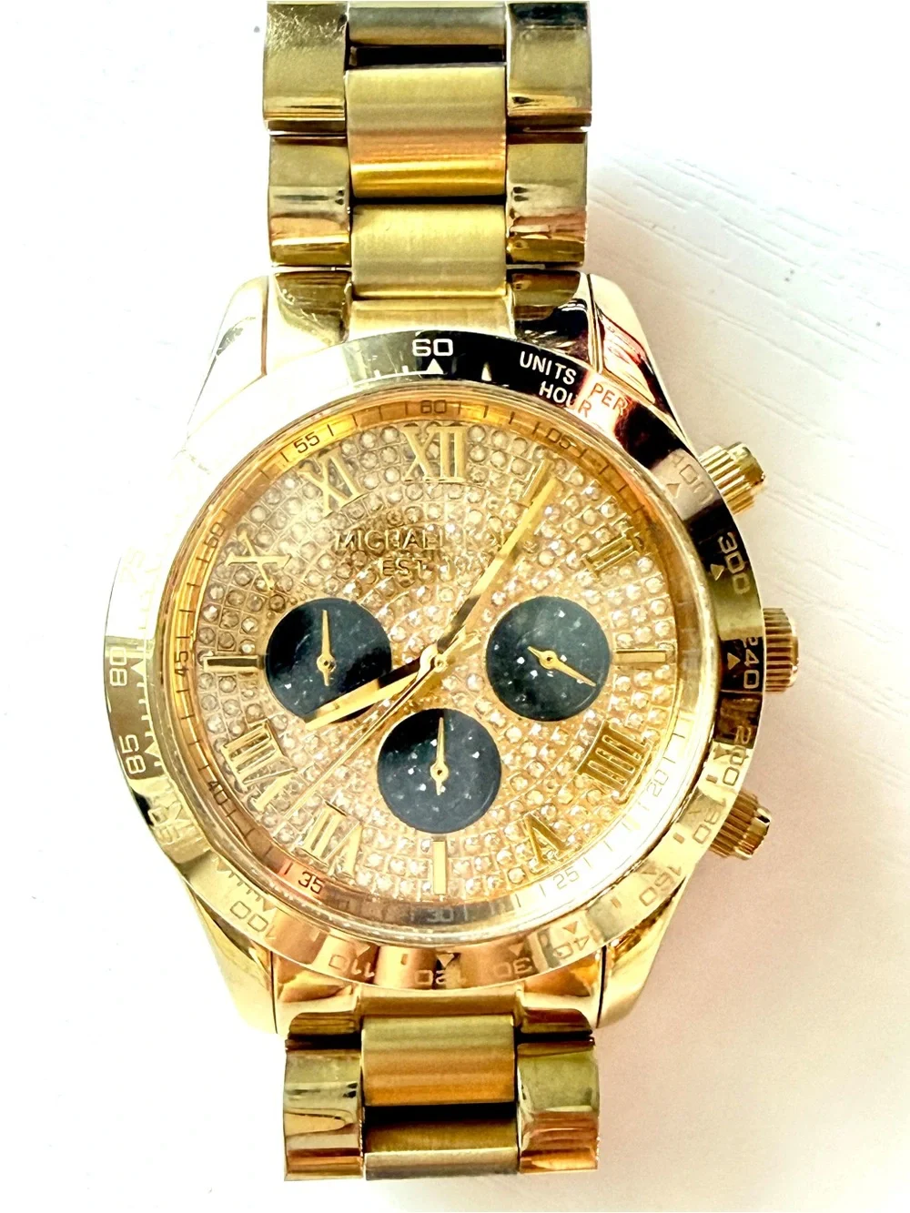 Michael Kors Gold and Black Chronograph Dials Diamond Crystal Dial Watch